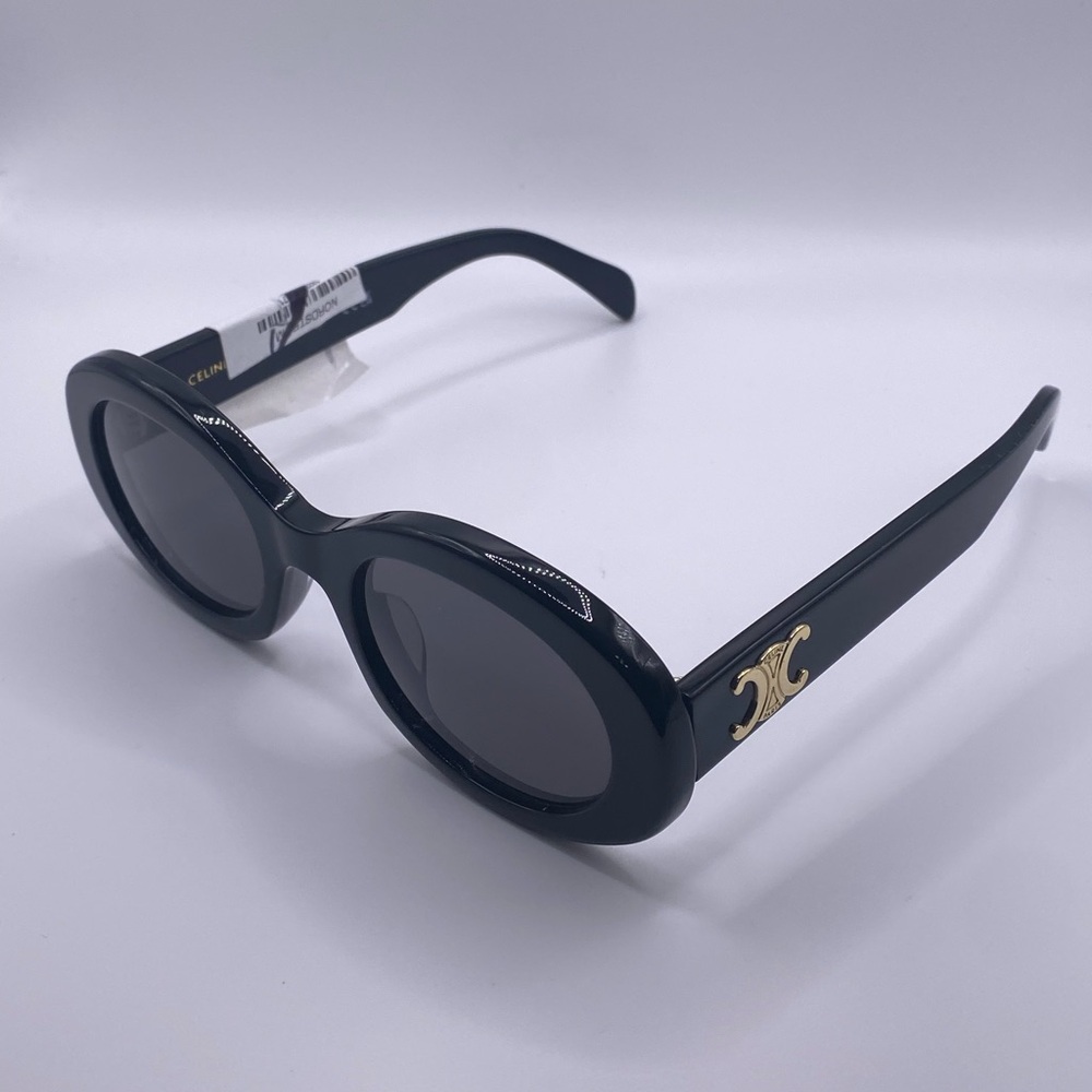 Celine Triomphe Sunglasses CL40194U Black Smoke Grey Gold Oval 52-22-145 NWT - Picture 2 of 5